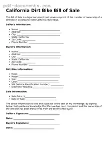 Legal Dirt Bike Bill of Sale Template for the State of California