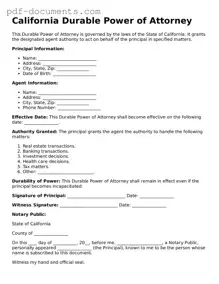 Legal Durable Power of Attorney Template for the State of California