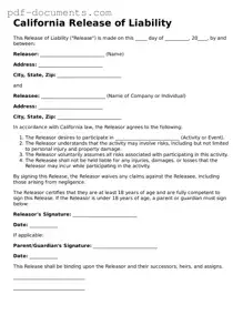 Legal Release of Liability Template for the State of California