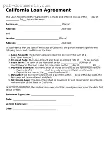 Legal Loan Agreement Template for the State of California