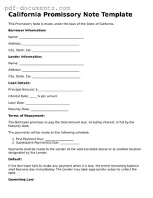 Legal Promissory Note Template for the State of California