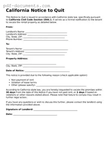 Legal Notice to Quit Template for the State of California