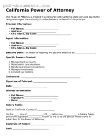 Legal Power of Attorney Template for the State of California