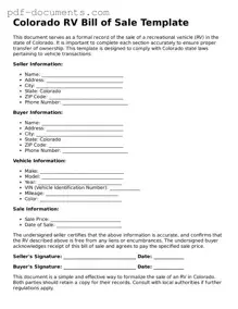 Legal RV Bill of Sale Template for the State of Colorado