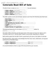 Legal Boat Bill of Sale Template for the State of Colorado
