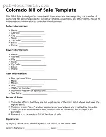 Legal Bill of Sale Template for the State of Colorado