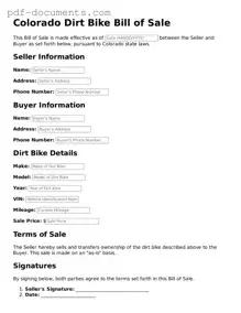 Legal Dirt Bike Bill of Sale Template for the State of Colorado