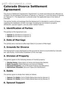 Legal Divorce Settlement Agreement Template for the State of Colorado