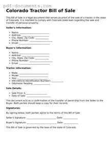 Legal Tractor Bill of Sale Template for the State of Colorado