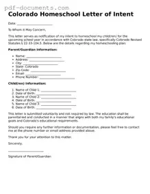 Legal Homeschool Letter of Intent Template for the State of Colorado