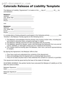 Legal Release of Liability Template for the State of Colorado