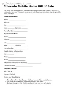 Legal Mobile Home Bill of Sale Template for the State of Colorado