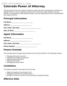 Legal Power of Attorney Template for the State of Colorado