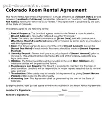 Legal Room Rental Agreement Template for the State of Colorado