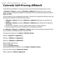 Legal Self-Proving Affidavit Template for the State of Colorado