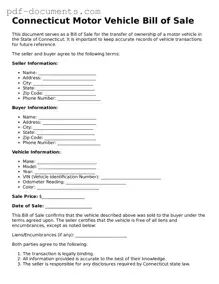 Legal Motor Vehicle Bill of Sale Template for the State of Connecticut