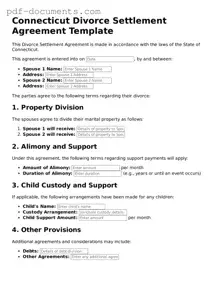 Legal Divorce Settlement Agreement Template for the State of Connecticut
