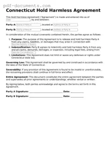 Legal Hold Harmless Agreement Template for the State of Connecticut