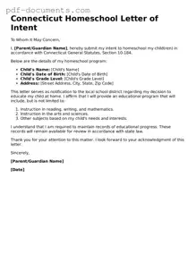 Legal Homeschool Letter of Intent Template for the State of Connecticut
