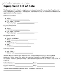 Printable Equipment Bill of Sale Form