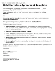 Printable Hold Harmless Agreement Form