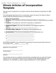 Legal Articles of Incorporation Template for the State of Illinois