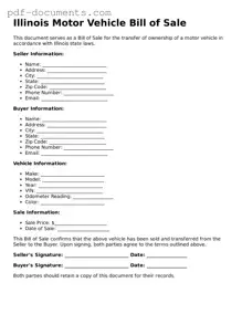 Legal Motor Vehicle Bill of Sale Template for the State of Illinois