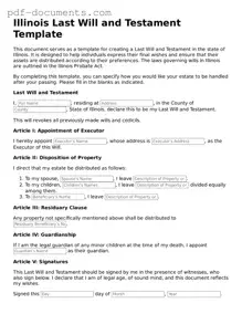Legal Last Will and Testament Template for the State of Illinois