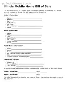 Legal Mobile Home Bill of Sale Template for the State of Illinois