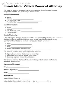 Legal Motor Vehicle Power of Attorney Template for the State of Illinois