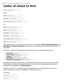 Printable Letter of Intent to Hire Form