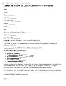 Printable Letter of Intent to Lease Commercial Property Form