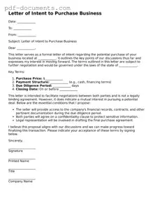 Printable Letter of Intent to Purchase Business Form