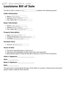 Legal Bill of Sale Template for the State of Louisiana