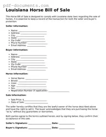 Legal Horse Bill of Sale Template for the State of Louisiana