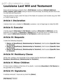 Legal Last Will and Testament Template for the State of Louisiana