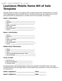 Legal Mobile Home Bill of Sale Template for the State of Louisiana