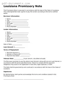 Legal Promissory Note Template for the State of Louisiana