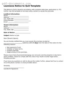 Legal Notice to Quit Template for the State of Louisiana