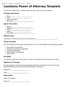 Legal Power of Attorney Template for the State of Louisiana