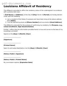 Legal Affidavit of Residency Template for the State of Louisiana