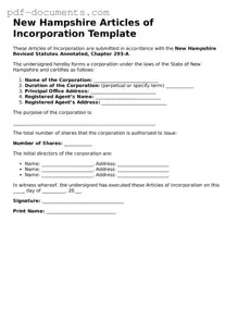 Legal Articles of Incorporation Template for the State of New Hampshire