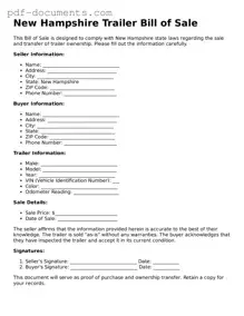 Legal Trailer Bill of Sale Template for the State of New Hampshire