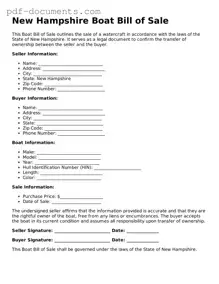 Legal Boat Bill of Sale Template for the State of New Hampshire