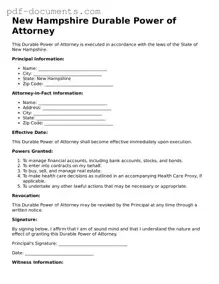 Legal Durable Power of Attorney Template for the State of New Hampshire