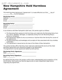 Legal Hold Harmless Agreement Template for the State of New Hampshire
