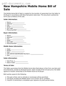 Legal Mobile Home Bill of Sale Template for the State of New Hampshire