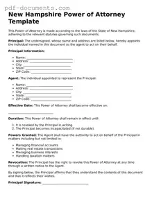 Legal Power of Attorney Template for the State of New Hampshire