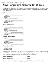 Legal Firearm Bill of Sale Template for the State of New Hampshire
