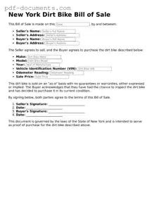 Legal Dirt Bike Bill of Sale Template for the State of New York